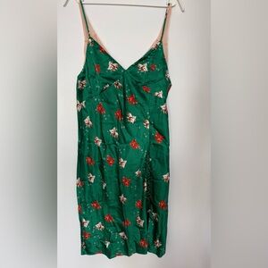 Green Slip Dress with Red & White Japanese Goldfish Print